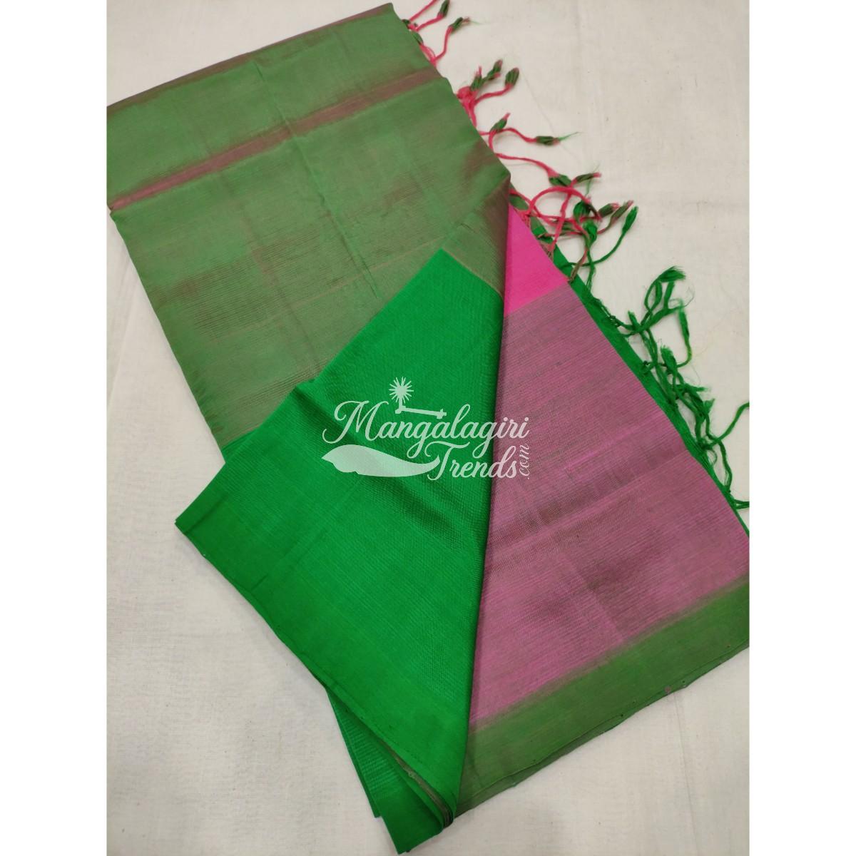 Mangalagiri Pattu Plain Two Colors Half Half Saree